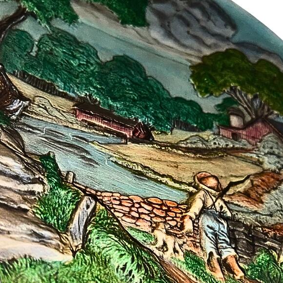 Vintage Duncan Ceramics Plate – Spring Blossoms Farm Scene 14” Wall Plaque - Picture 3 of 6